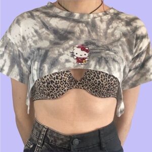 Cursed Kitty’s:“Void Kitten” Hello Kitty Grey Tie-Dye Micro Crop Top